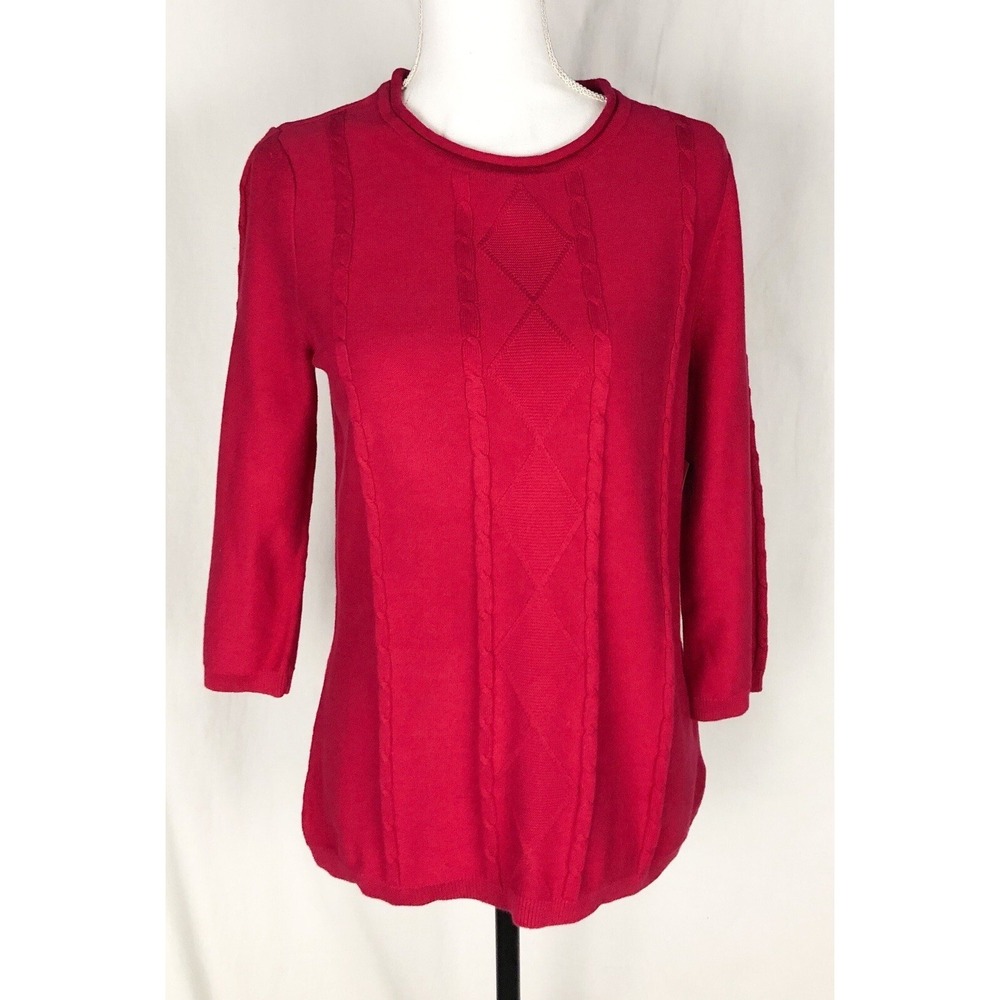 Women's‎ Kim Rogers Red Rush Crew Neck Long Sleeve Cable Knit Sweater Size PM